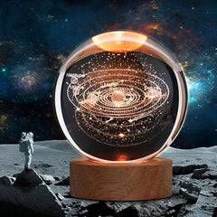 3D Crystal Ball Lamp for Home Decoration 3D Solar System Crystal Ball Night Light with 3.15 inches USB Powered Wooden Base Galaxys Glass Ball with LED Base (1pc's)