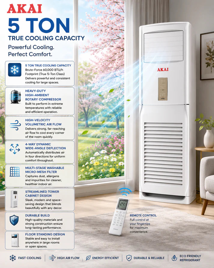 Akai 5 Ton Floor Standing Rotary Air Conditioner, ACMA-A60FSN
