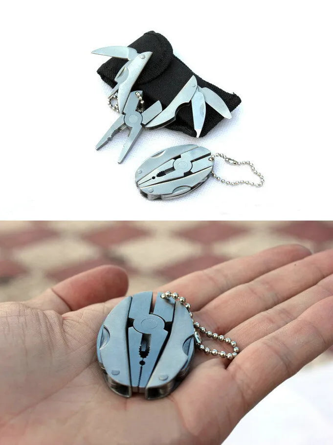 1 【Footprint】 Outdoor Portable Multifunction Folding Camping Stainless Steel Survival EDC Tools Plier Foldaway Keychain Screwdriver Travel Kit