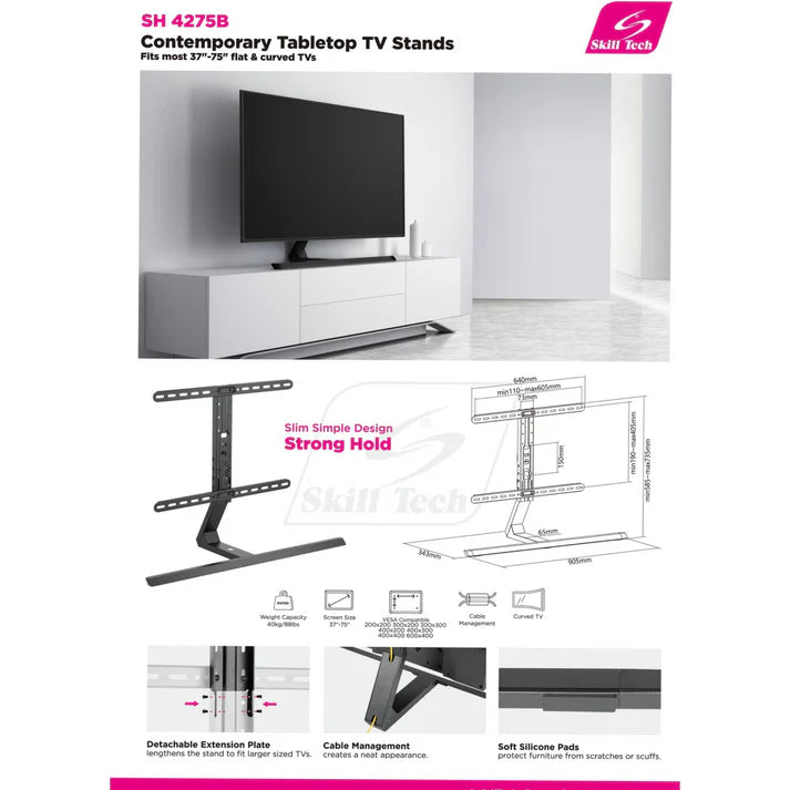 37 inch - 82 inch Contemporary Aluminum Pedestal Tabletop TV Stand, SH-4275B