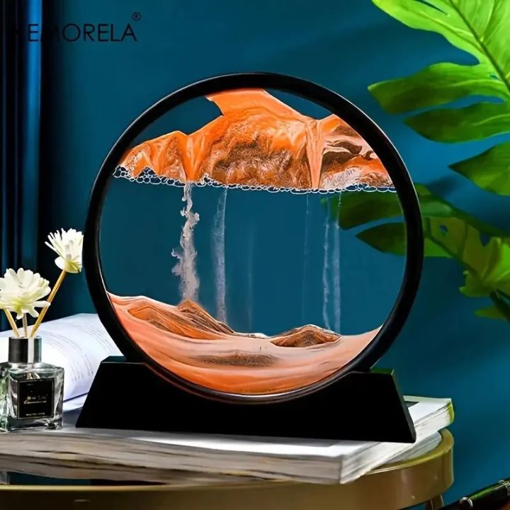 3D Moving Sand Art Picture 12 Inch Round Glass Ocean Sandscape Hourglass Quicksand Craft Flowing Sand Painting Home Decor