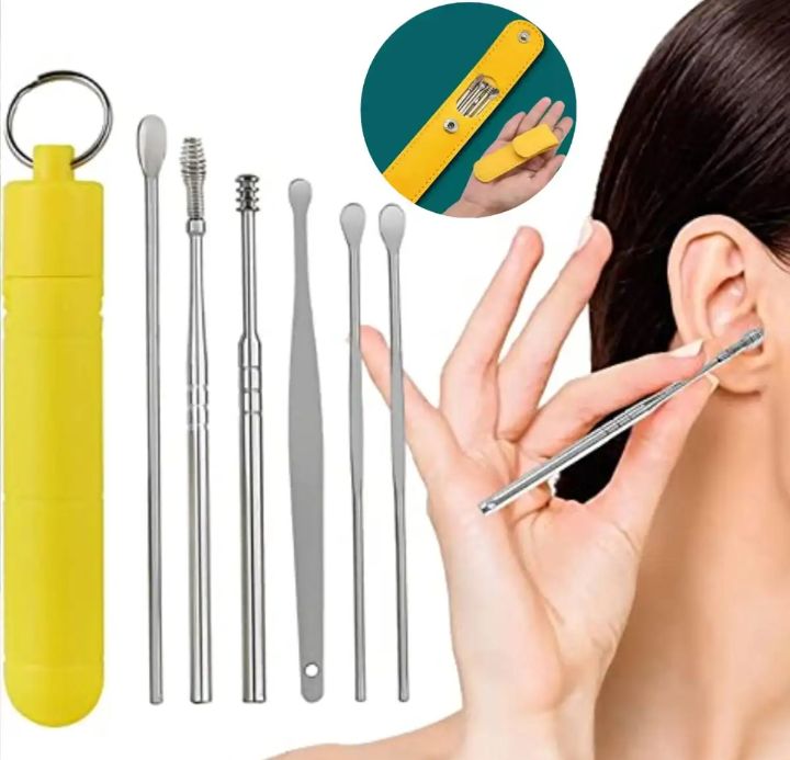 Ear Wax Cleaning Kit, 6 Pcs Ear Pick Tools, Wax Removal Kit, Ear Cleaning Tool Set, Spring Earwax Cleaner Tool Ear Wax Remover, Reusable Ear Cleaner for Children and Adult