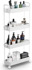 4-Tier Storage Trolley, Slide Out Rolling Utility Cart, Storage Shelf Rack with Wheels, for Kitchen Bathroom Laundry Room