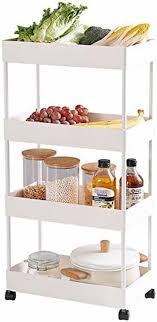 4-Tier Storage Trolley, Slide Out Rolling Utility Cart, Storage Shelf Rack with Wheels, for Kitchen Bathroom Laundry Room