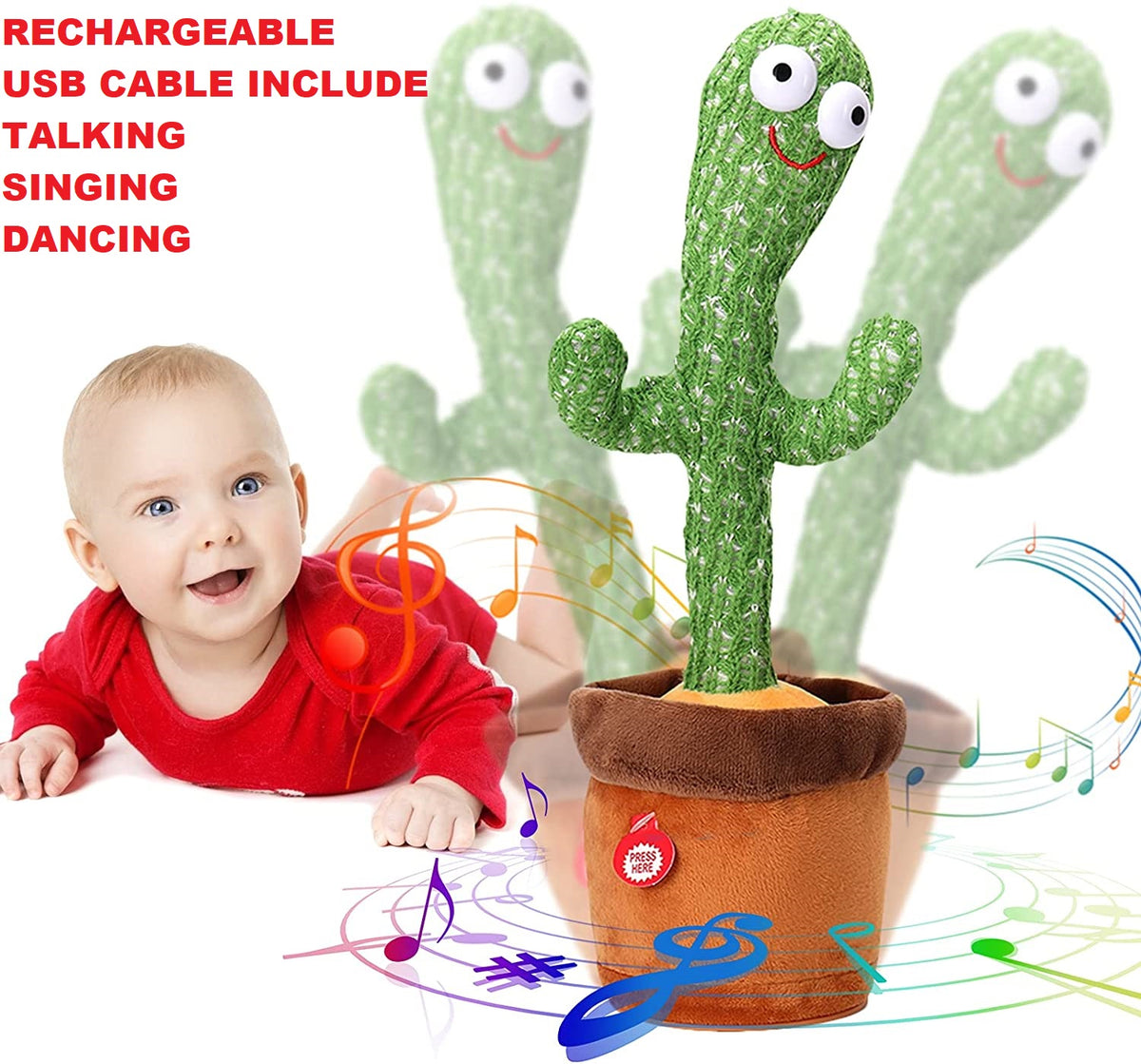 Rechargeable Dancing Cactus Talking Toy,- Creative Kids Toy