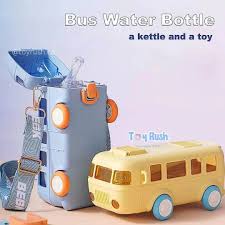 350ml Random Color Bus Shape Water Bottle with Moving Wheels, Leak-Proof Water Bottle for Kids with Strap & Sipper,