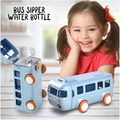 350ml Random Color Bus Shape Water Bottle with Moving Wheels, Leak-Proof Water Bottle for Kids with Strap & Sipper,